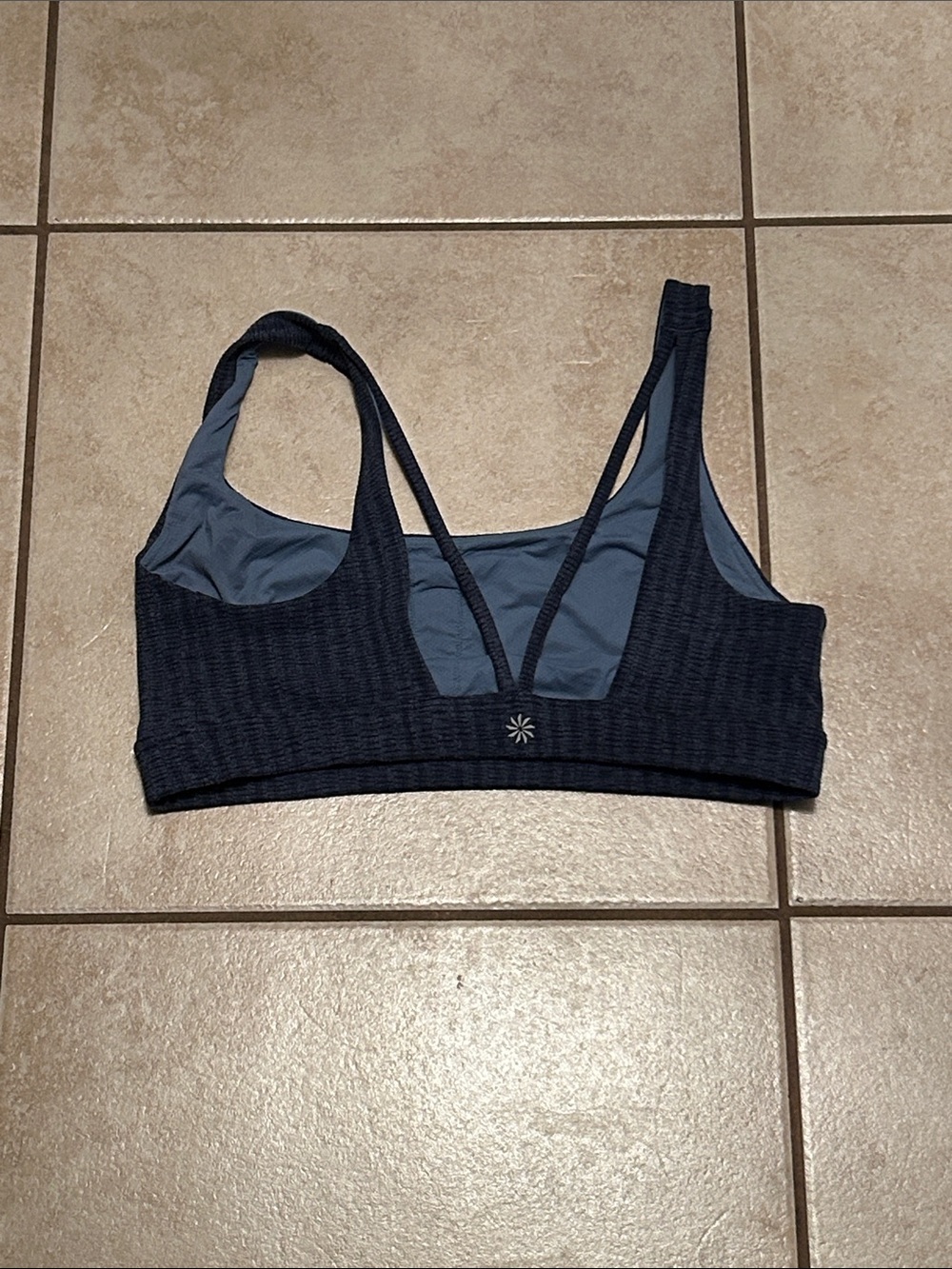Athleta Solace Navy Blue Textured Strappy Back Sports Bra - Size M